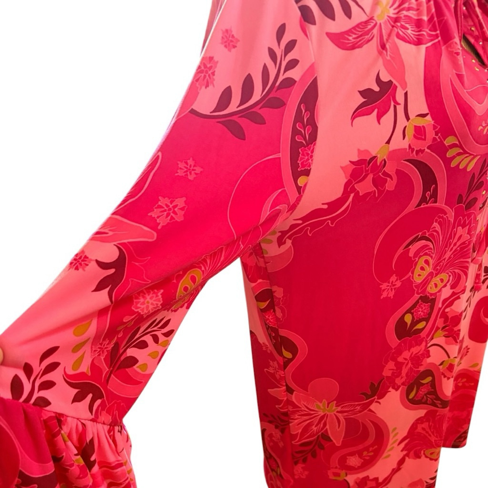 JM Collection Glamorous Vines Embellished Tunic with Ruffle Sleeves Size L NWT - Picture 4 of 8